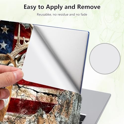 Laptop Skin Sticker Decal, Universal Reusable Vinyl Laptop Cover for 12" 13" 13.3" 14" 15" 15.4" 15.6" Notebook PC, Reusable Waterproof Scratch-Resistant with 2 Wrist Pads,American USA Flag Deer - color: American USA Flag Deer