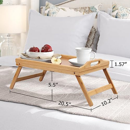 Bed Tray Table Folding Legs with Handles Breakfast Tray for Sofa Eating,Drawing,Platters Bamboo Serving Lap Desk Snack Tray - color: Beige