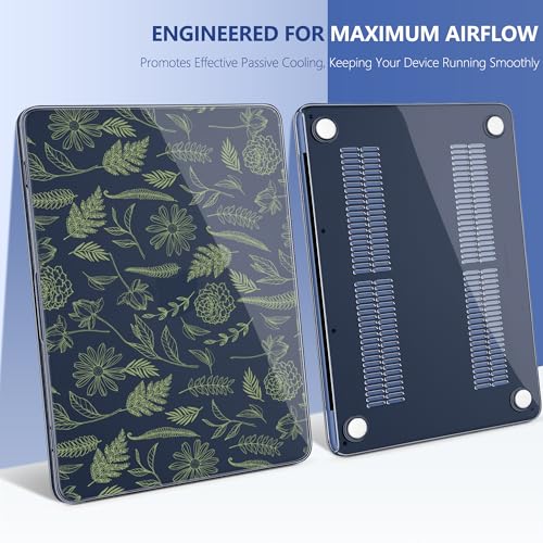 Batianda Case for MacBook Neo 13 Inch 2026 Model A3404, Sage Botanical | 4-in-1 Laptop Accessories Bundle with Sage Botanical Art, Ultra Slim Hard Shell for Students and Nature Lovers - color: Midnight Leaf Outlines