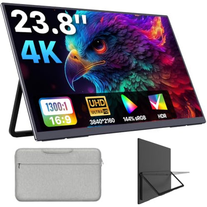 Upperizon Portable Monitor 23.8 inch 4K 3840X2160 144% sRGB 60Hz HDR HDMI USB-C Travel Monitor for Laptop MacBook PC Surface PS5 Xbox, Large External Display with Kickstand & Speakers, VESA Compatible - size: 23.8 inch