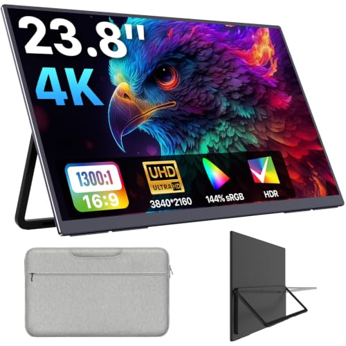Upperizon Portable Monitor 23.8 inch 4K 3840X2160 144% sRGB 60Hz HDR HDMI USB-C Travel Monitor for Laptop MacBook PC Surface PS5 Xbox, Large External Display with Kickstand & Speakers, VESA Compatible - size: 23.8 inch