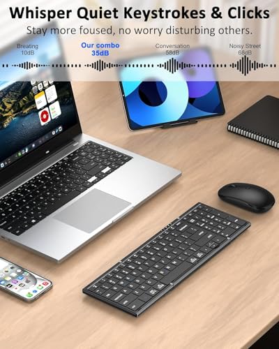 Foldable Keyboard and Mouse,Portable Full-Size Folding Wireless Keyboard Mouse Combo for Business Travel,2.4G+Bluetooth 5.0x2,USB-C Rechargeable,Compatible with iOS/Android/Windows/MacOS(Black)