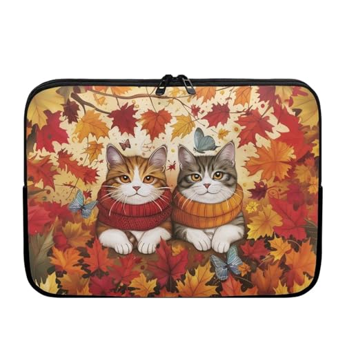 Cat Maple Leaves 10 Inch Laptop Sleeve, Laptop Bag Computer Cover for Thanksgiving Decor Portable Neoprene Zipper Tablet Carrying Case Work Bag for Travel/Business/School/Office - color: Cat Maple Leaves, size: 10 Inch