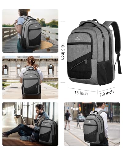 MATEIN Mens Backpack for Work, Water Resistant Practical Travel Backpack | 17" Laptop Comparment, Casual College Daypack with Anti Theft Pocket, TSA Friendly Laptop Backpack, Grey Black