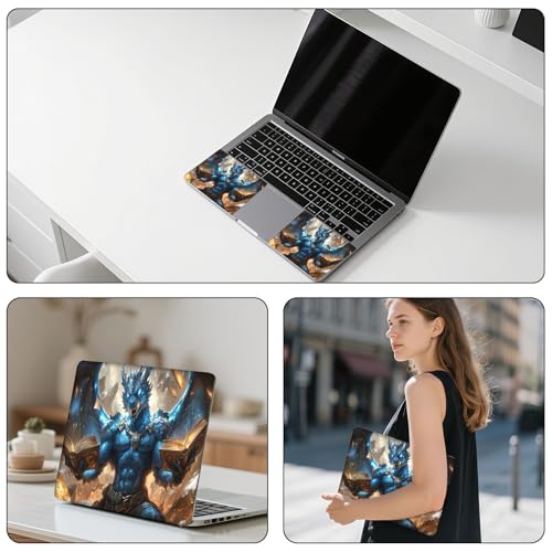 Aesthetic Laptop Skin Sticker, Blue Dragon Mage with Floating Tomes Waterproof Vinyl Laptop Decal, Removable Bubble Free, Reusable Protective Cover for 13 14 15 15.6 Inch - color: Blue Dragon Mage with Floating Tomes
