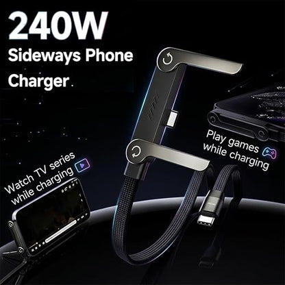 240w Braided Fast Charge Cable with Built-in Phone Stand, (1, Black, USB) | USB C to C, Orange Color - color: Black
