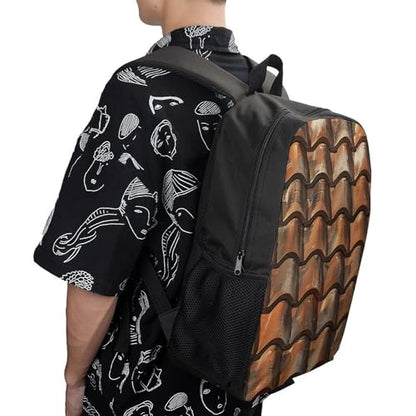 17-Inch Laptop Backpack Water-Resistant Brown Tile Roof Daypack with Shoulder Strap Lightweight Casual Rucksack for Travel Commuter Hiking Outdoor Activities 20l Black