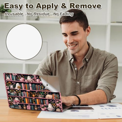 Universal Laptop Skin Sticker Decal 11-15.6 Inches, Cute Ghost Bookshelf | Reusable Vinyl Sticker for 12.1 13 13.3 14 15.4 Inches Notebook PC, Scratch Resistant Waterproof, Easy to Trim & Apply - color: Cute Ghost Bookshelf