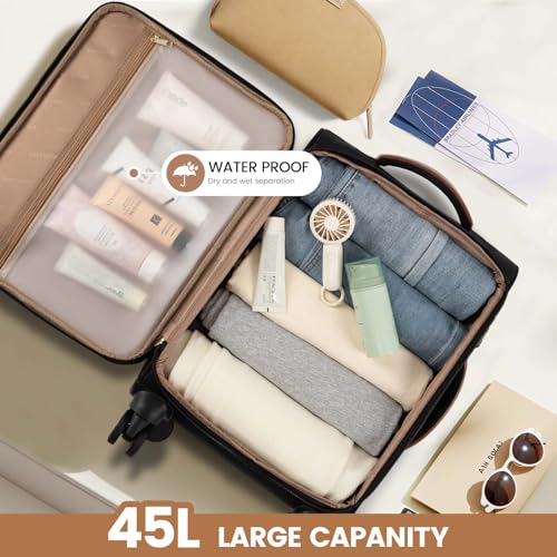 LOVEVOOK Carry On Luggage 22x14x9 Airline Approved,20 Inch Carry-on Suitcase for Women,Softside Suitcases with Wheels,Rolling Checked Luggage with TSA Lock,Lightweight Travel - color: Black/White/Brown, size: 20 inch-carry-on-1pc