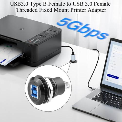 QIANRENON 5Gbps USB3.0 B to A Threaded Fixed Printer Adapter USB3.0 Type B Female to USB Female Embedded Panel Mount Data Connector SuperSpeed USB B to A, for External Hard Drive, Scanner