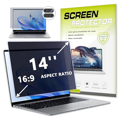 14 Inch Laptop Privacy Screen Filter Compatible with HP/Dell/Acer/Samsung/Lenovo/Toshiba for 16:9 Widescreen Display Laptop Privacy Screen Anti-Blue and Anti-Glare Protector with Webcam Cover | Anti-glare protective film, blue light filtering safety shiel