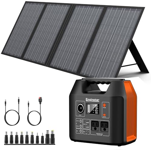 Portable Power Station, 300W 296Wh Battery Bank with 110V Pure Sine Wave, 60W Foldable Solar Panel with 18V DC Outlet for Portable Power Stations