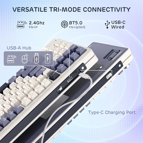 RK ROYAL KLUDGE L98 Wireless Mechanical Keyboard w/Southpaw Numpad | Left-Handed Gasket Gaming Keyboard with Knob, Tri-Mode 95% Hot Swappable Keyboard BT/2.4G/USB-C, Massive 8000mAh Battery - color: Sage Blue, size: Tactile Beige Switch