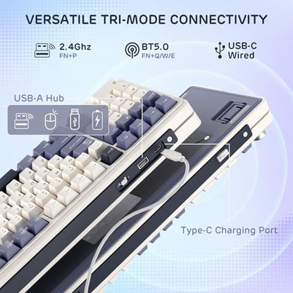 RK ROYAL KLUDGE L98 Wireless Mechanical Keyboard w/Southpaw Numpad | Left-Handed Gasket Gaming Keyboard with Knob, Tri-Mode 95% Hot Swappable Keyboard BT/2.4G/USB-C, Massive 8000mAh Battery - color: Sage Blue, size: Tactile Beige Switch