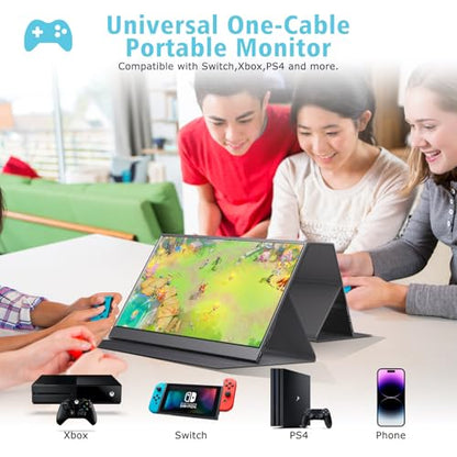 15.6inch Portable Monitor 1080P FHD IPS Gaming Display Monitor with USB-C & HDMI Light Weight Ultra-Slim External Second Screen with Smart Cover & Speakers for Laptop，PC, Mac, Phone, PS5, Switch - size: 15.6" Cover