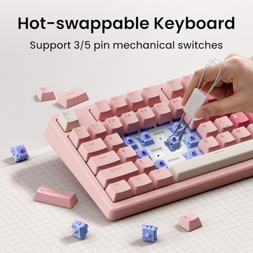 Kisnt KN85 Wireless Mechanical Keyboard, 75% Layout, Bluetooth/2.4GHz/USB-C, Custom RGB Backlit, Hot-Swappable Linear Switch, Creamy Sound for Gaming/Typing (Rose Pink) - color: Rose Pink