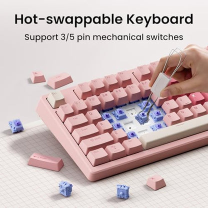 Kisnt KN85 Wireless Mechanical Keyboard, 75% Layout, Bluetooth/2.4GHz/USB-C, Custom RGB Backlit, Hot-Swappable Linear Switch, Creamy Sound for Gaming/Typing (Rose Pink) - color: Rose Pink