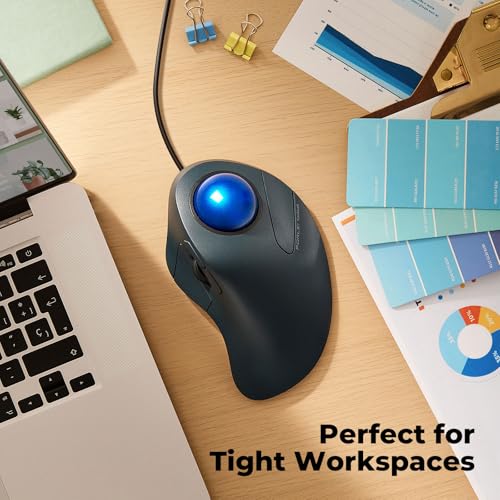 Wired Trackball Mouse for Large Hands, Ergonomic Design Reduces Wrist & Muscle Strain, Precision Tracking with Easy Index Finger Control, Compatible with PC, Laptop, Windows, Mac, Blue - color: D-Blue
