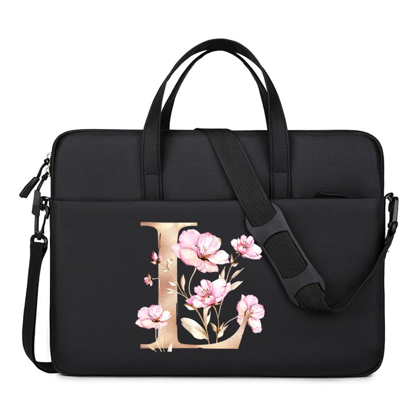 Computer Bag For Men & Women, With Initial Laptop Bag,14/15inches Messenger bag For Office、Business、Travel、School - color: Bk-l