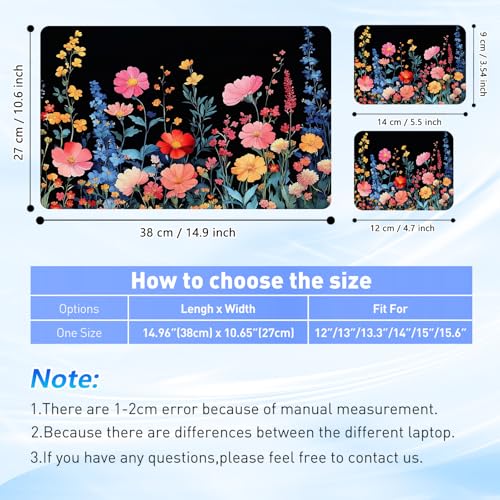 Universal Laptop Skin Sticker Decal with 2 Wrist Pad Skins, Waterproof Scratch Vinyl Cover for 11–15.6 Inch MacBook, HP, Dell, Lenovo, Cutable & Reusable,Dark Wildflower Meadow - color: Dark Wildflower Meadow