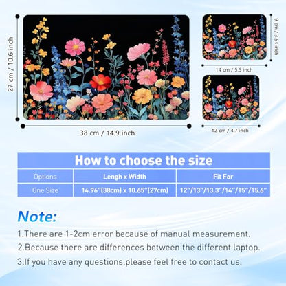 Universal Laptop Skin Sticker Decal with 2 Wrist Pad Skins, Waterproof Scratch Vinyl Cover for 11–15.6 Inch MacBook, HP, Dell, Lenovo, Cutable & Reusable,Dark Wildflower Meadow - color: Dark Wildflower Meadow