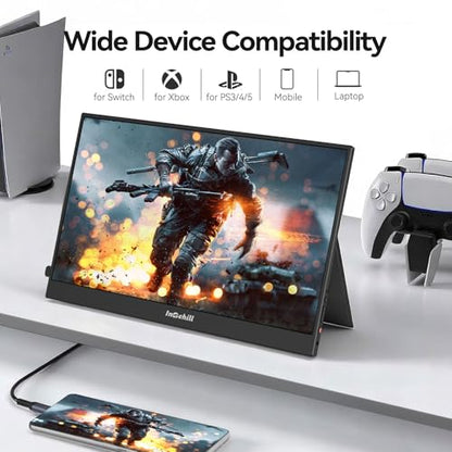 Intehill 15.6" FHD Portable Laptop Monitor | 1920x1080 IPS External Display | Dual-Speakers, Ultra-Slim Aluminum Alloy Design, Magnetic Folio Stand, USB-C & HDMI Second Screen for Laptop, F15ZA - color: Black