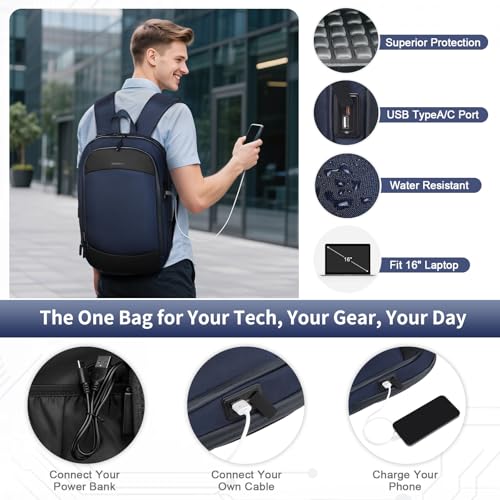 Small Inch Laptop Backpack, Expandable with USB Port, Water-Resistant for Work, College and Travel, Blue - color: Blue