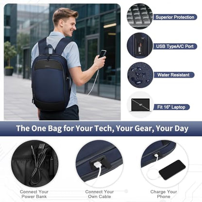Small Inch Laptop Backpack, Expandable with USB Port, Water-Resistant for Work, College and Travel, Blue - color: Blue