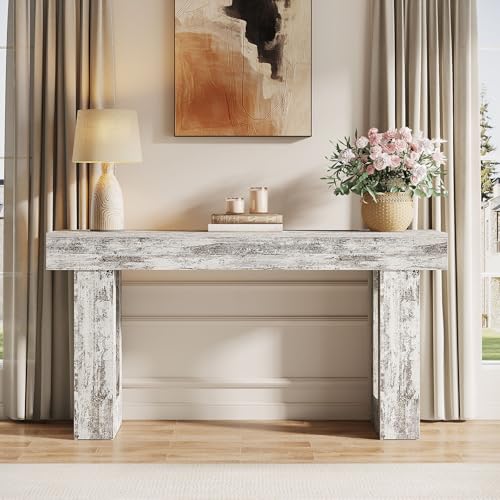 Tribesigns 63-Inch Long Console Table, Wooden Rectangular Sofa Table Behind The Couch, Farmhouse Entryway Table for Entrance, Hallway, Living Room (Distressed White) - color: Distressed White (63")