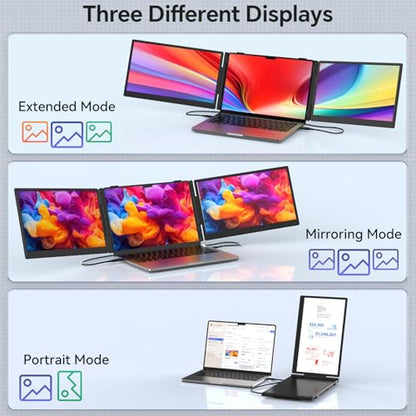Laptop Screen Extender, 14" Ultra-Slim Triple Portable Monitor, 1080P FHD IPS Display, USB-C/HDMI Plug & Play, Monitor Extender for 13-17.3" Laptops, Mac/Windows/Chrome - size: 14" Triple Monitor