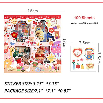 100 Sheets Kawaii Sticker Set, Doraking Cute Cartoon Stickers Transparent Decorative Stickers Decal Pack for Phone Cases Laptops Art DIY Crafts Album Bullet Journals Planner Scrapbook