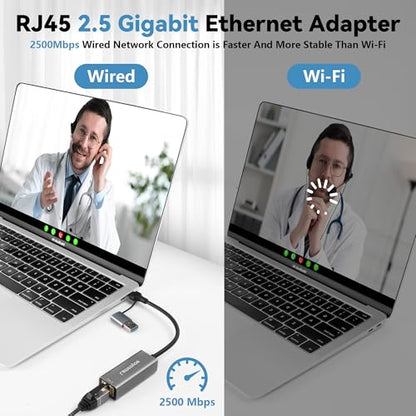 USB 3.0 to Ethernet Adapter 2.5G, USB C 3.1 to RJ45 2.5Gigabit LAN (2500Mbps) Network Internet Adapter Converter, Support 2.5G/1000/100/10Mbps, Plug and Play,for Laptop, MacBook, Windows, MacOS,Linux - style: 2.5G