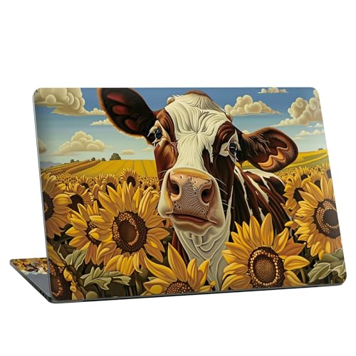Universal Laptop Skin Sticker with 2 Wrist Pad Skins, Waterproof Scratch Resistant Vinyl Laptop Cover Decal, Cut to Fit for 11–15.6 Inch MacBook HP Dell Lenovo, Cow Sunflowers - color: Cow Sunflowers