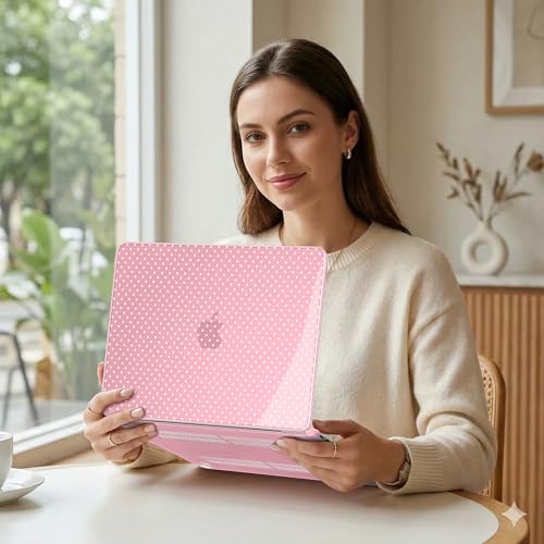 MEEgoodo 4-in-1 Printed Case for MacBook Neo 13 inch 2026 Release Model A3404, Laptop Hard Shell Cases with Keyboard Skin & Screen Protector & Webcam Covers, Cherry Blossom Pink&Polka Dots - color: Cherry Blossom Pink&Polka Dots