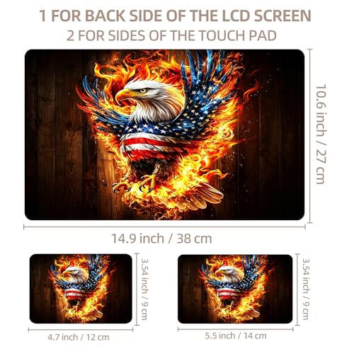 Universal Laptop Skin Sticker for 12/13/14/15.6 Inch Laptops, Reusable Vinyl Laptop Decal Cover, Waterproof Scratch Resistant Notebook Skin with 2 Wrist Pads,American Flag Flame Eagle - color: American Flag Flame Eagle