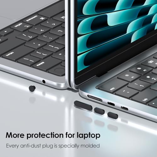 ProElife 7-Pcs Anti Dust Dirt Plug for MacBook Air 15 M5 Accessories, Black | Protective Laptop Silicone Anti Dirt Protective Cover, Durable & Reusable, Custom Fit Design, Easy to Apply and Clean - color: Black