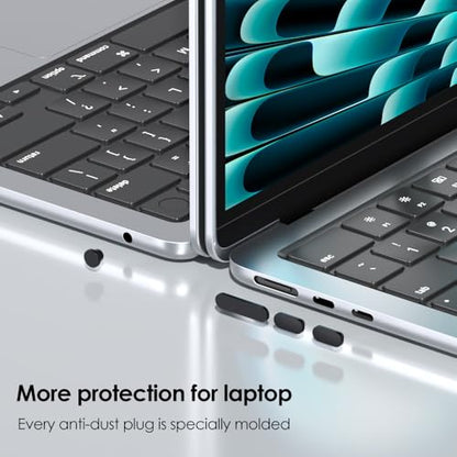 ProElife 7-Pcs Anti Dust Dirt Plug for MacBook Air 15 M5 Accessories, Black | Protective Laptop Silicone Anti Dirt Protective Cover, Durable & Reusable, Custom Fit Design, Easy to Apply and Clean - color: Black