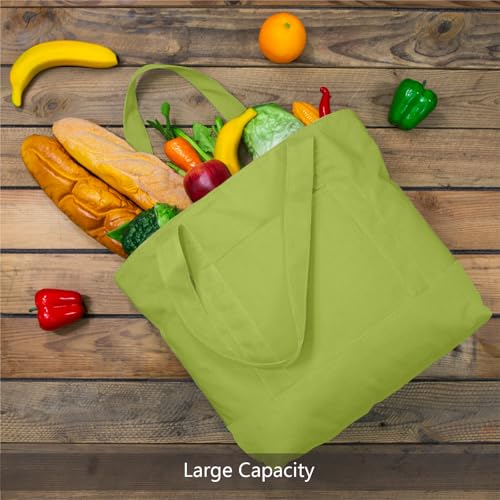 TOPDesign 1-Pack Canvas Tote Bag with an External Pocket, Reusable Grocery Shopping Bag, Top Zipper Closure, Daily Essentials (Light Green) - color: Light Green