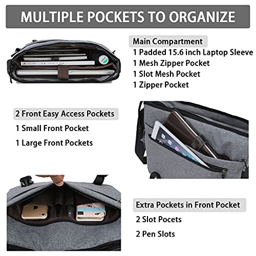 RAVUO Messenger Bag for Men, Water Resistant Lightweight Satchel 15.6 17 Inch Laptop Bags Shoulder Bookbag - color: 15.6 Inch-grey