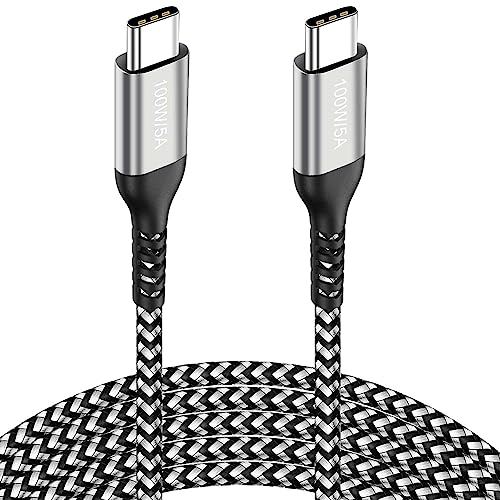 15FT Long USB-C to USB-C Cable 100W,Type-C Fast Charger Black+White | 20V/5A Braided Cord for MacBook Pro, iPad Pro/iPhone 17/16/15/15 Pro/15 Plus,Samsung Galaxy S26 S25 Note 20 10,OnePlus 9,PS5 - color: Black+White, size: 15FT