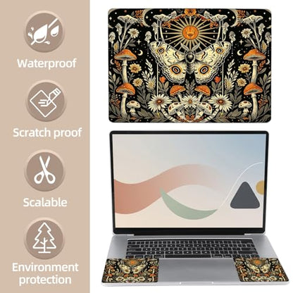 Universal Laptop Skin Sticker for 12/13/14/15.6 Inch Laptops, Reusable Vinyl Laptop Decal Cover, Waterproof Scratch Resistant Notebook Skin with 2 Wrist Pads,Moth Mushroom Flower - color: Moth Mushroom Flower
