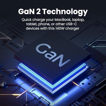 140W USB C GaN Charger UPTab, Dual USB-C + USB-A Fast PD 3.1 Power Adapter for MacBook Pro/Air, iPhone 17/Pro/Max, iPad, XPS – Compact Wall Charger with LED
