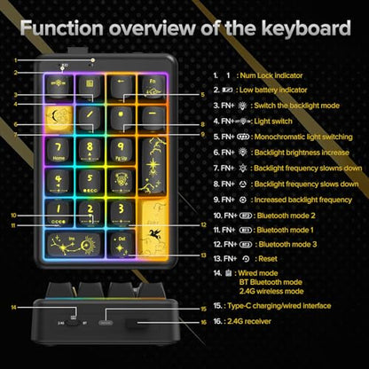 Wireless Number Pad Keyboard Mechanical Numpad Numeric Keypad for Laptop | Bluetooth Creamy 10 Key RGB Portable Cute Financial Accounting Rechargeable for Windows, PC, BT5.0/2.4G, Black S21 - color: Black