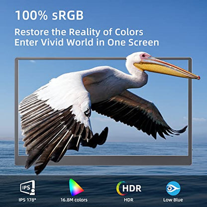 Upperizon Portable Monitor 15.6" 4K UHD 3840X2160 100% sRGB 60Hz IPS HDR HDMI USB-C Travel Monitor for Laptop MacBook PC Surface PS5 Xbox, Second Screen with Cover & Speakers, VESA Compatible - size: 15.6