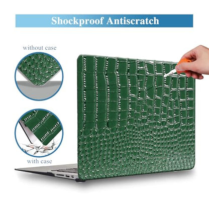 Crocodile Case for MacBook Air 13 inch 2026 M5, 2022-2025 M4/M3/M2 | Model A3449 A3240 A3113 A2681, Texture Crocodile Aligator Skin Snakeskin PU Leather Hardshell & Keyboard Cover, Emerald Green - color: # Shiny Green Crocodile