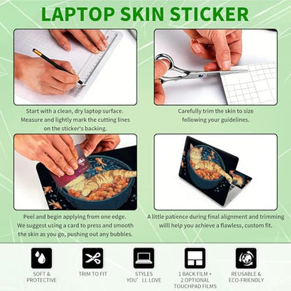 Laptop Skin Sticker Decal, Universal Protective Cover Fit 12 13 14 15.6 Inch Notebook, Reusable Water-Resistant Vinyl Decal w/ 2 Wrist Pads for Business Travel Office, Cat and Fish - color: Cat and Fish