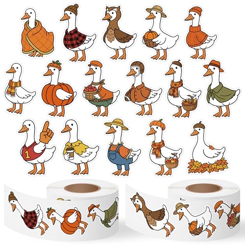 2 Rolls Autumn Silly Goose Sticker Self Adhesive Decals for Gift | Waterproof Vinyl Easy Peel for Laptop Water Bottle Scrapbook Journal Planner DIY Craft Supplies School Work Desk Locker Decor - style: Autumn Silly Goose