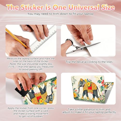 Laptop Skin Sticker Decal 12" 13" 13.3" 14" 15" 15.6",Waterproof Scratch Resistant Vinyl,Reusable Easy to Apply,for MacBook HP Dell Notebooks Netbooks Laptop,2 Wrist Pads,Elephant Flower - color: Elephant Flower