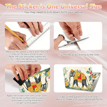 Laptop Skin Sticker Decal 12" 13" 13.3" 14" 15" 15.6",Waterproof Scratch Resistant Vinyl,Reusable Easy to Apply,for MacBook HP Dell Notebooks Netbooks Laptop,2 Wrist Pads,Elephant Flower - color: Elephant Flower