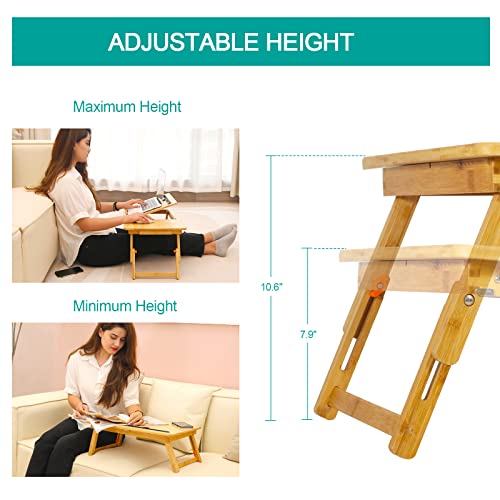 Laptop Desk for Bed, COIWAI Bed Tray,Laptop Lap Desk,Foldable Portable Tray for Sofa Couch Floor, Adjustable Height and Angle, with Tablet Phone Hold Slot,with Storage Drawer - size: 21.7" *13.8" Height/Angle adjust